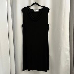 Chico's Travelers Dress Women XL (3) Black Cowl Neck Sleeveless Midi Slinky USA